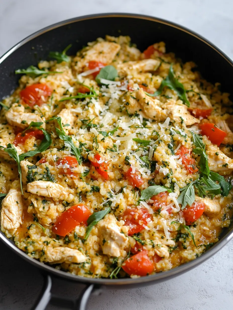 Riz de chou-fleur au poulet et pesto